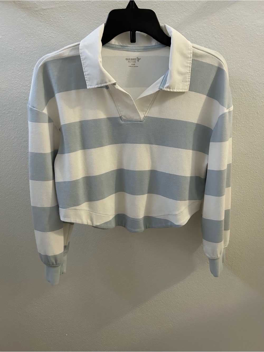 Old Navy Striped Cropped Polo in Light Blue and White